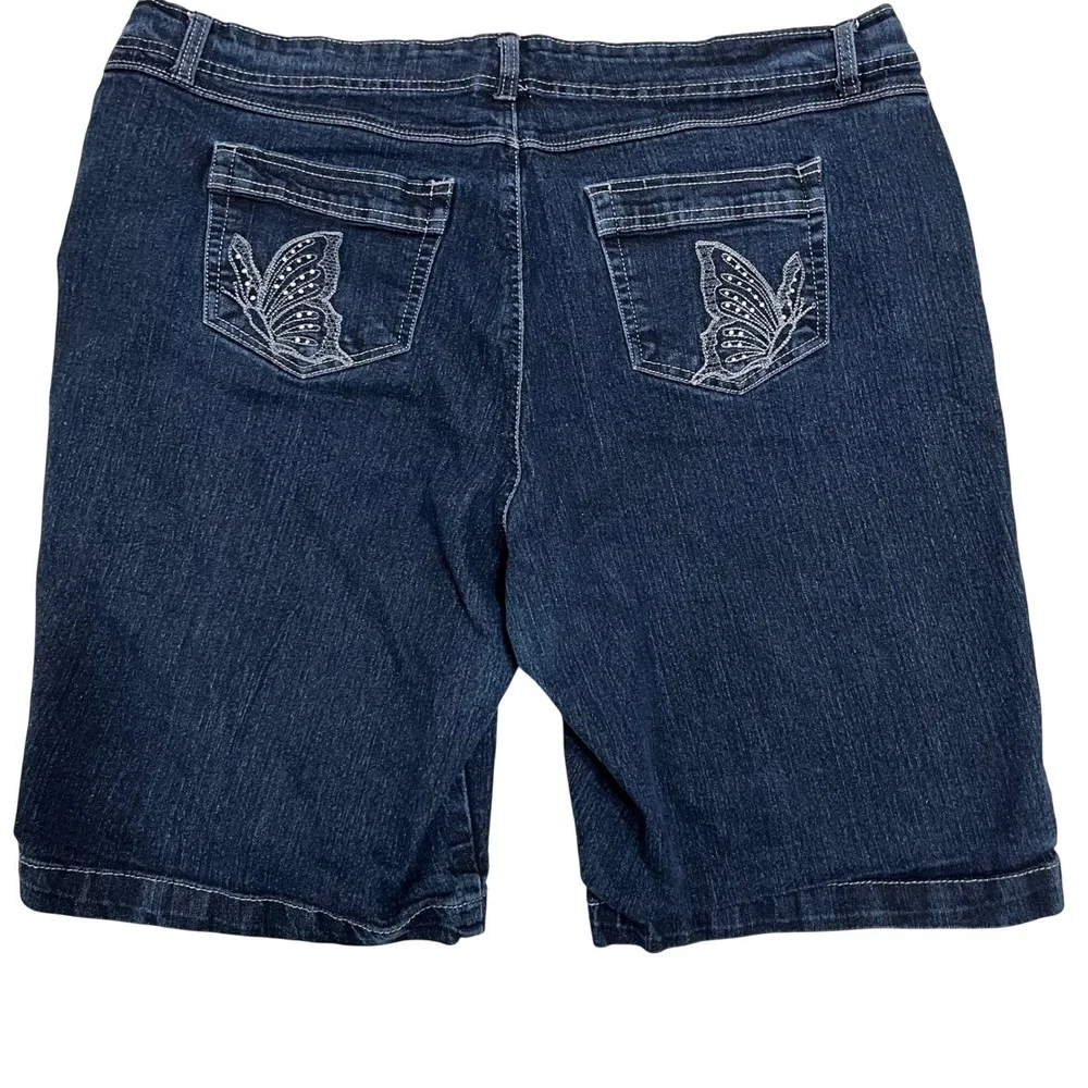 Just My‎ Size Womens 24W Dark Wash Butterfly Embroidered Bermuda Shorts JM1201